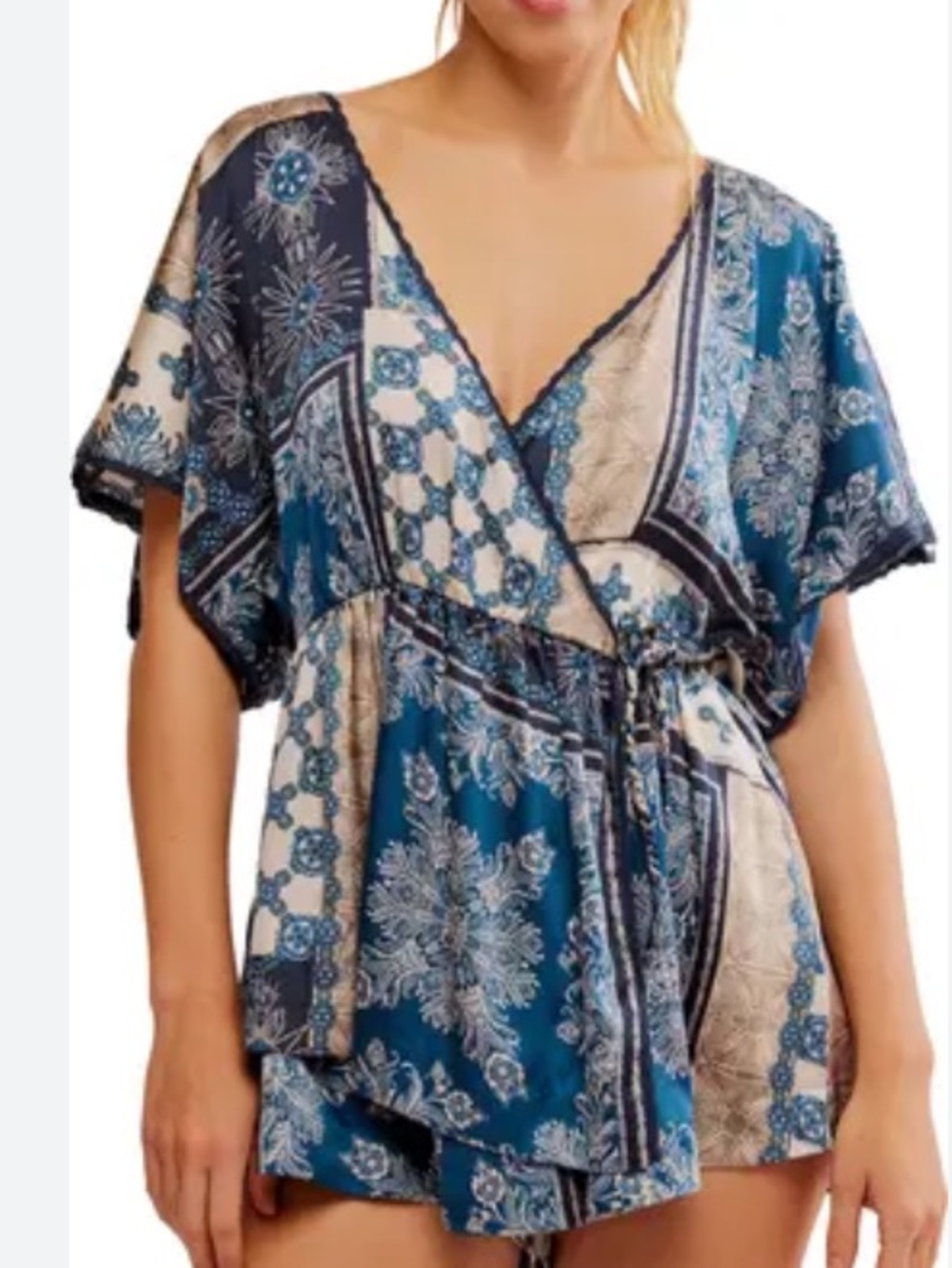 Women’s Blue pajama Patterned Romper - NWT